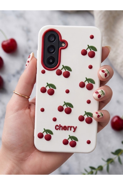 Rivor Samsung Galaxy A57 Uyumlu Kılıf Kamera Çıkıntılı Cherry Yazılı Kiraz Ka...
