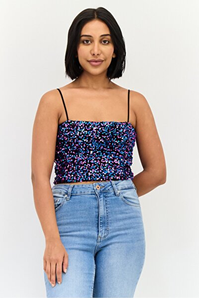Sinsay Women Square Neck Sleeveless Sequin Tank Top, Multicolor