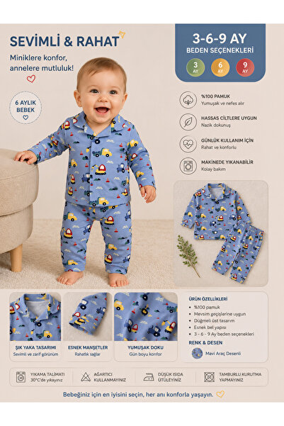 Genel Markalar Araba temalı bebek pijama takımı