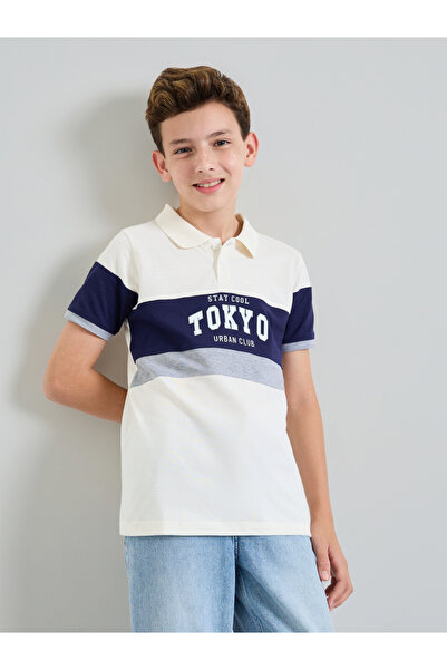 Styli Boys Color Block Polo T-Shirt with Text Print