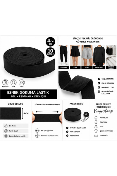 RuzgarHome 4 cm Elastic Skirt Tracksuit Waist Elastic 10 Meters Black