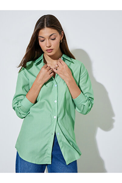 Styli Green Striped Longline Shirt