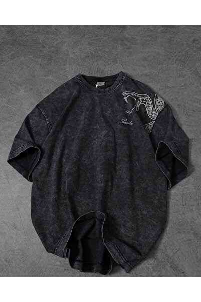 JANTIL MODA Retro Washed Cotton Unisex Oversize Comfortable Fit T-Shirt 🌑