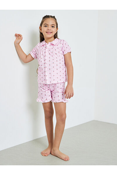Styli Girls Cherry Print Button Front Top and Shorts Set