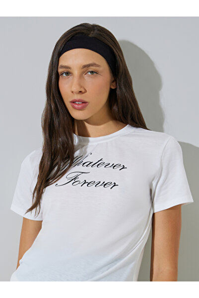 Styli White Slogan Print Round Neck T-Shirt
