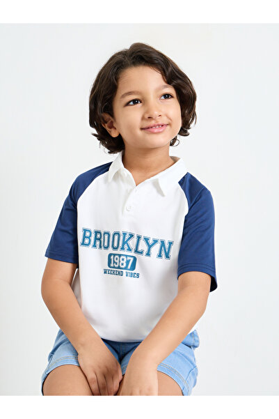 Styli Boys Text Print Raglan Sleeve Polo T-Shirt