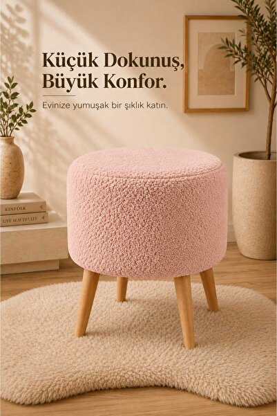 DEKOZUM PUFLY Peluş Çok Amaçlı Dekoratif Puf koltuk Dekoratif Puf 35 ÇAP GÜLK...
