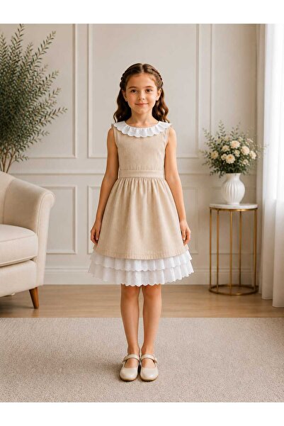 FERA Children's Dress Flam Cotton Linen Burnout Guipure Daily Wear