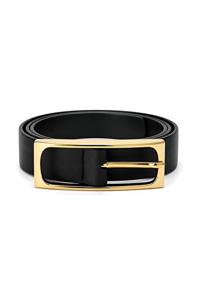 SHAKA Black Shk3005 Women's Long Rectangular Gold Buckle Thick Faux Leather W...