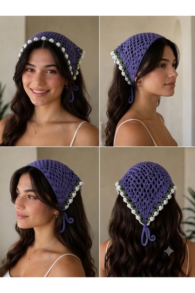 File Bandana Çiçekli Kadın Bandana Örgü Saç Bandı