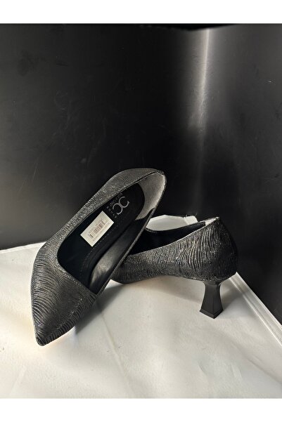 Genel Markalar Siyah Simli Kadeh Topuk Stiletto