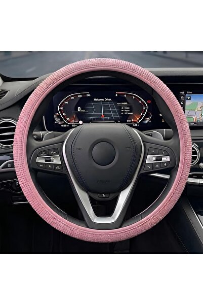 Mega Oto Market Universal Pembe Taşlı Direksiyon Kılıfı Lüks Tasarım 37-38 cm
