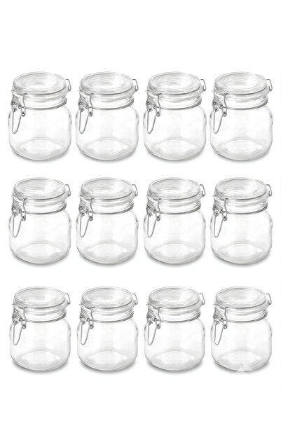 Generic Set of 12 Glass Storage Jars, 1L Each - Airtight Clip Lid - Rice, Pas...