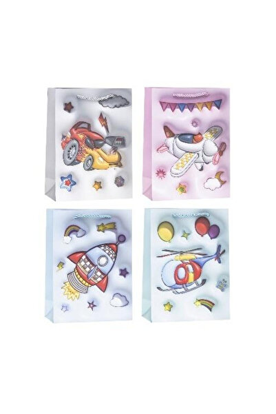OEM Pungă cadou decorativă pentru copii 26x32x10 cm Rozete mix de modele MIX