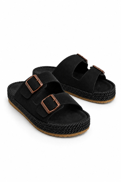 Mesfeno Milan Wicker Sole Double Buckle Slippers