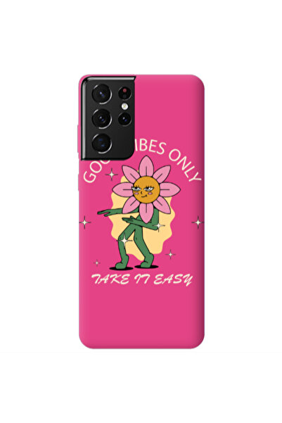Other Samsung S21 Ultra Good Vibes Only Fuchsia Colored Silicone TPU Θήκη