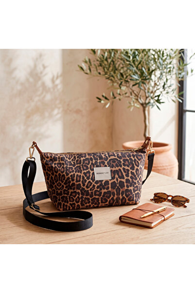 designstudio Design Studio Leopar Desen Kanvas Kumaş Kadın Omuz Çantası