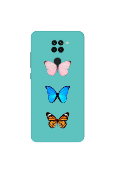 Other Xiaomi Redmi Note 9 Triple Butterfly Turquoise Colored Silicone TPU Θήκη