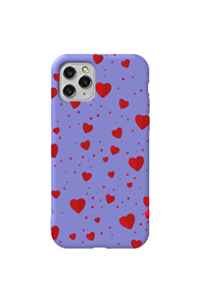 Other Apple iPhone 11 Pro Dot hearts Purple Colored Silicone TPU Θήκη