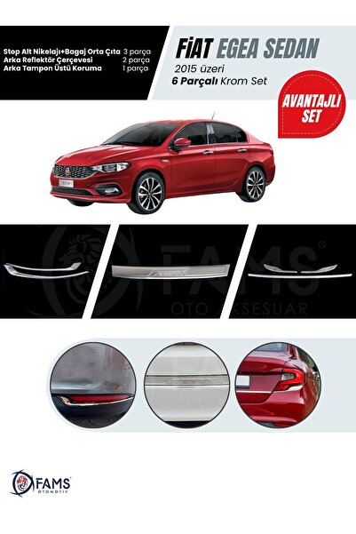 FAMS OTO AKSESUAR Fiat Egea 2015-2019 Sedan 6 Parça Krom Set (Arka Tampon Üst...