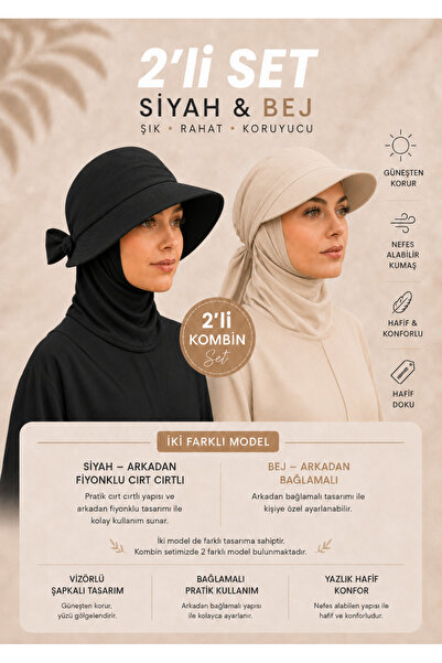 MYZİ STORE Women's Summer Hijab Set with Visor and Tie, 2-Piece Set, Stylish ...