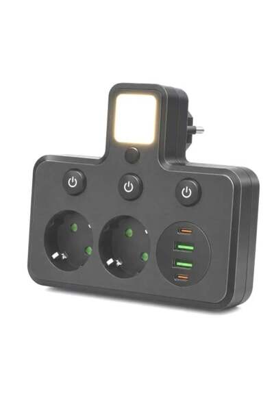 E-ANAMAG Adaptor multi-priză 2500 W cu 2 prize Schuko, 2 USB-A, 2 USB-C PD, l...