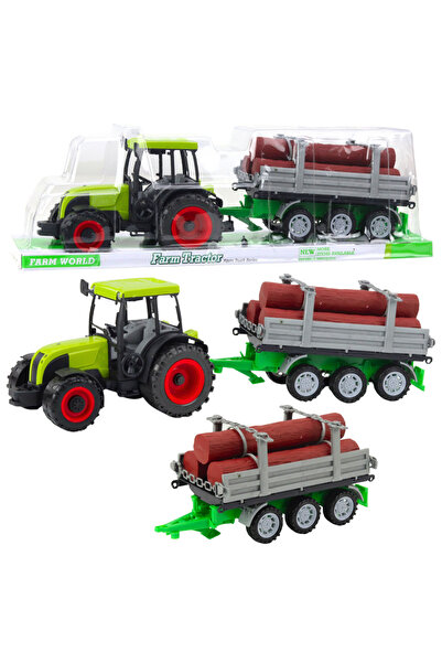 LeanToys Tractor agricol cu remorca pentru lemn, busteni, verde 47cm, LEAN TOYS