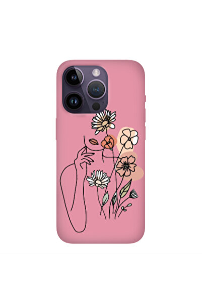 Other Apple iPhone 14 Pro Max Lady with Flowers Pink Colored Silicone TPU Θήκη