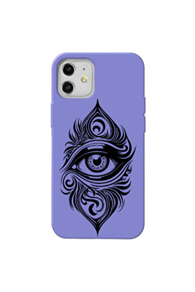 Other Apple iPhone 12 Eye patterned drawing Purple Colored Silicone TPU Θήκη