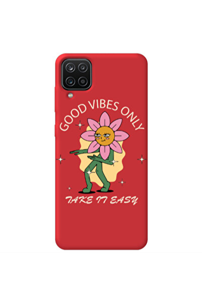 Other Samsung A12 Good Vibes Only Red Colored Silicone TPU Θήκη
