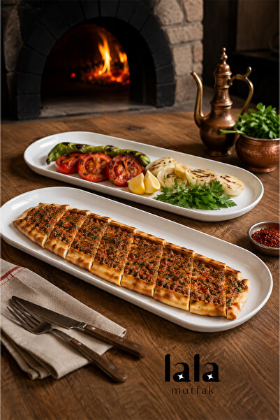 Lala Mutfak Uzun Sunum Tabağı 46x17 cm Melamin 2'li Set - Pide Etli Ekmek Tav...