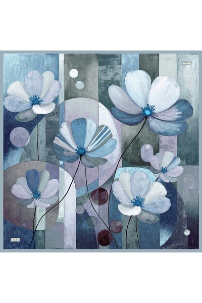 Levidor Blue Garden Patterned Sura Silk Scarf