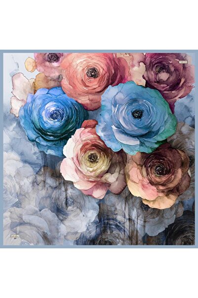 Levidor Blue Rose Pattern Sura Silk Scarf