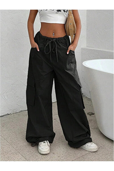 OEM Pantaloni dama, negri, cargo, cu buzunare, M