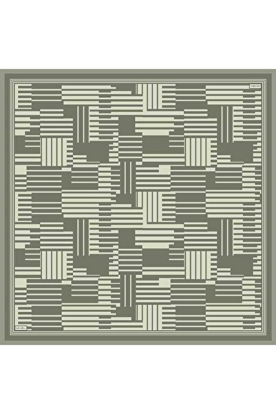 Levidor Green Twill Silk Scarf with Three Lines on the Edges