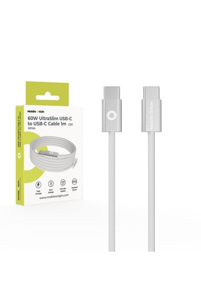Mobile Origin CB11 Υπέρλεπτο Καλώδιο USB-C σε USB-C 60W 1μ Λευκό