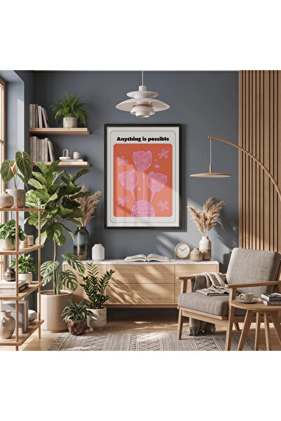 KOLAJTASARIM Coral Pink Motivational Lalea Tablou înrămat pe lemn negru Decor...