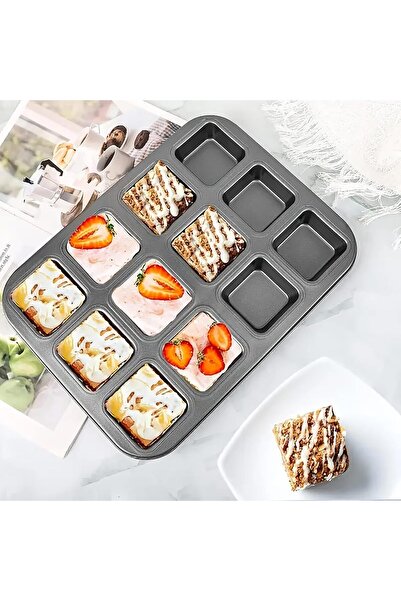 Global Ersat 12-Piece Fireproof Non-Stick Square Muffin & Cupcake Brownie Mol...