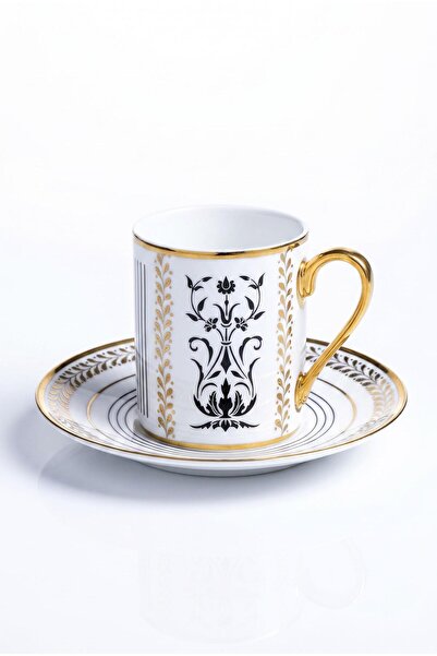 ALBETTO 6-Person Luxury Porcelain Coffee Cup Set Black (Elena)