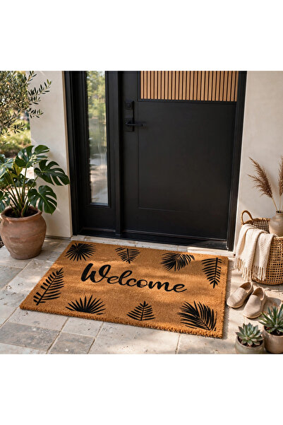 ANUTYA HOME Coco CC028A Welcome Yaprak Desenli Kalın Kaymaz Taban Nem Alıcı Ş...