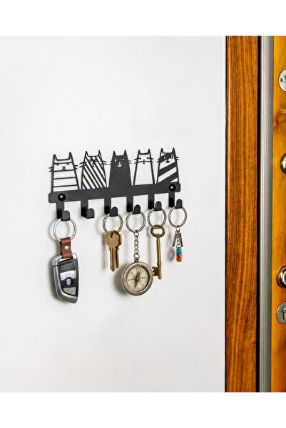 Enova Art Kedi Figürlü Metal Anahtar Askılığı, Duvar Tipi Anahtar Organizer