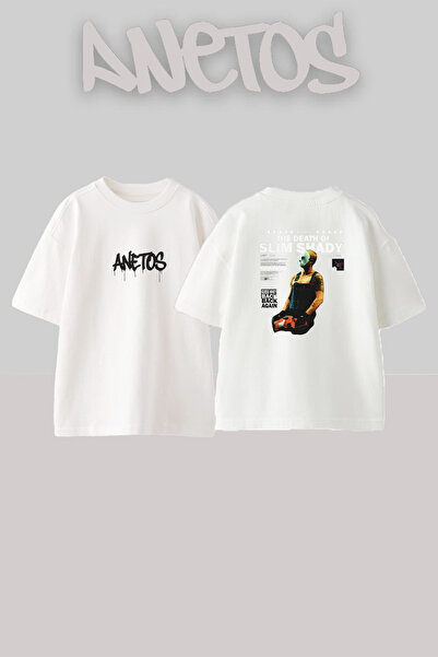 Anetos Eminem Slimshady_3 Design Printed Unisex Oversize White Tshirt