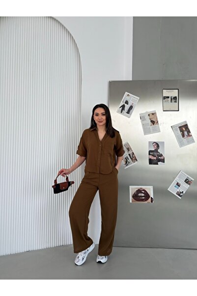 DAME Women's Oversize Linen Trousers with Front Stitching Detail - Shirt Set