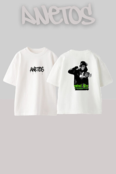 Anetos Central Cee_16 Σχέδιο με στάμπα Unisex Oversize Λευκό T-shirt