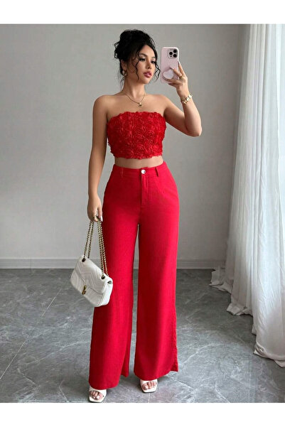 OEM Compleu dama, rosu, bustiera, pantaloni lungi, M