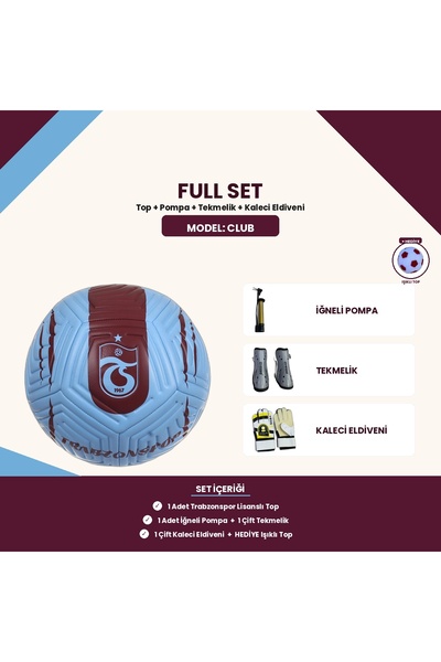 Trabzonspor Lisanslı Club 5 Numara Futbol Topu + Pompa + Tekmelik + Eldiven -...