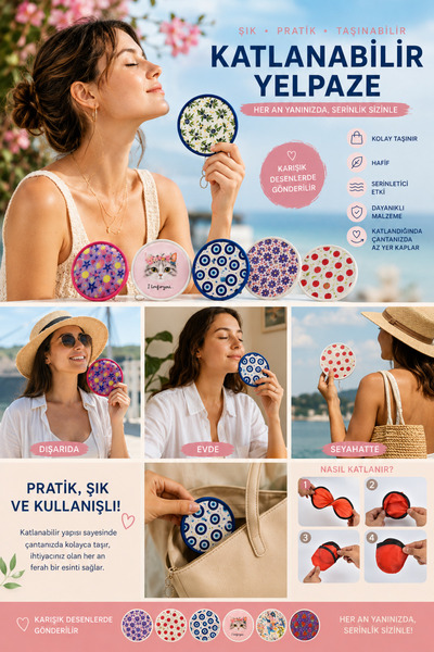 Seram Collection Otomatik Açılan Katlanabilir Yuvarlak Yelpaze Yazlık Çantalı...