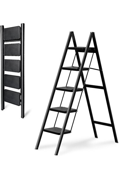 VmaxVision 5 Step Ladder, Lightweight Folding 5 Step Stool with Anti-Slip Wid...