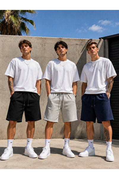 CAONNES 3-Pack Men's Shorts (Black-Grey-Navy Blue) Summer Shorts Comfortable ...