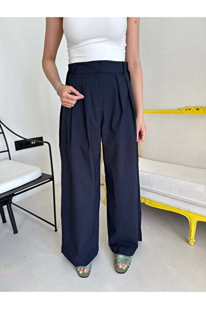 Bade Butik Navy Blue Pleated Palazzo Trousers